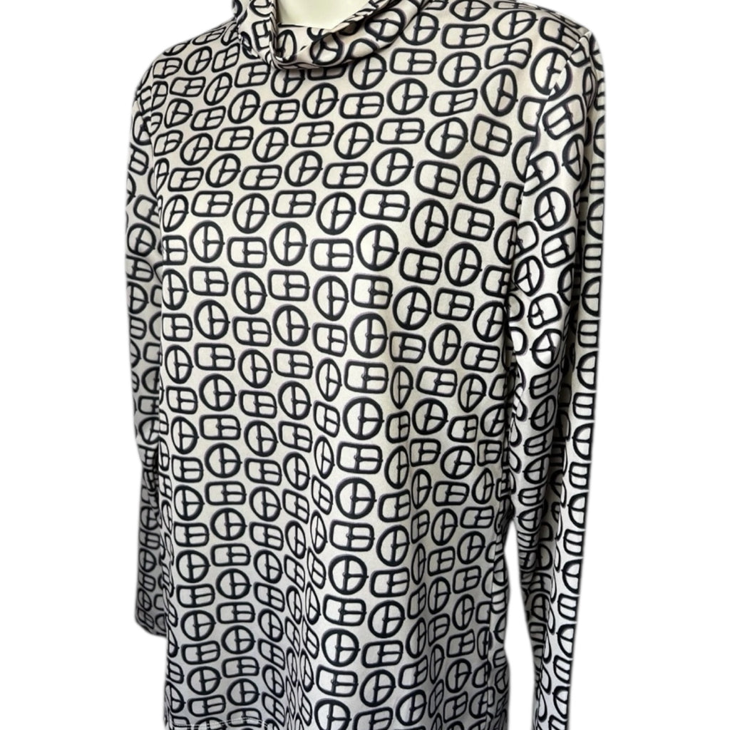 Alexa Chung Buckle Print Roll Neck Long Sleeve Top - L