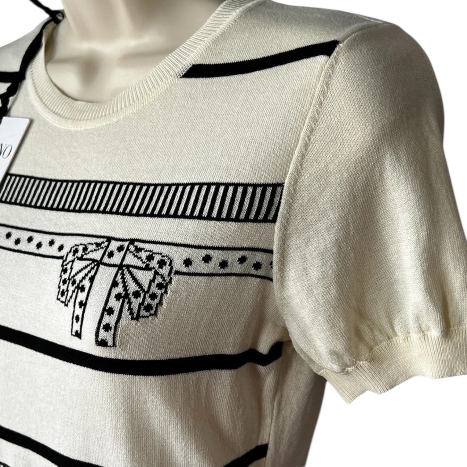 Red Valentino Intarsia Knit Peplum Short Sleeve Top –  S