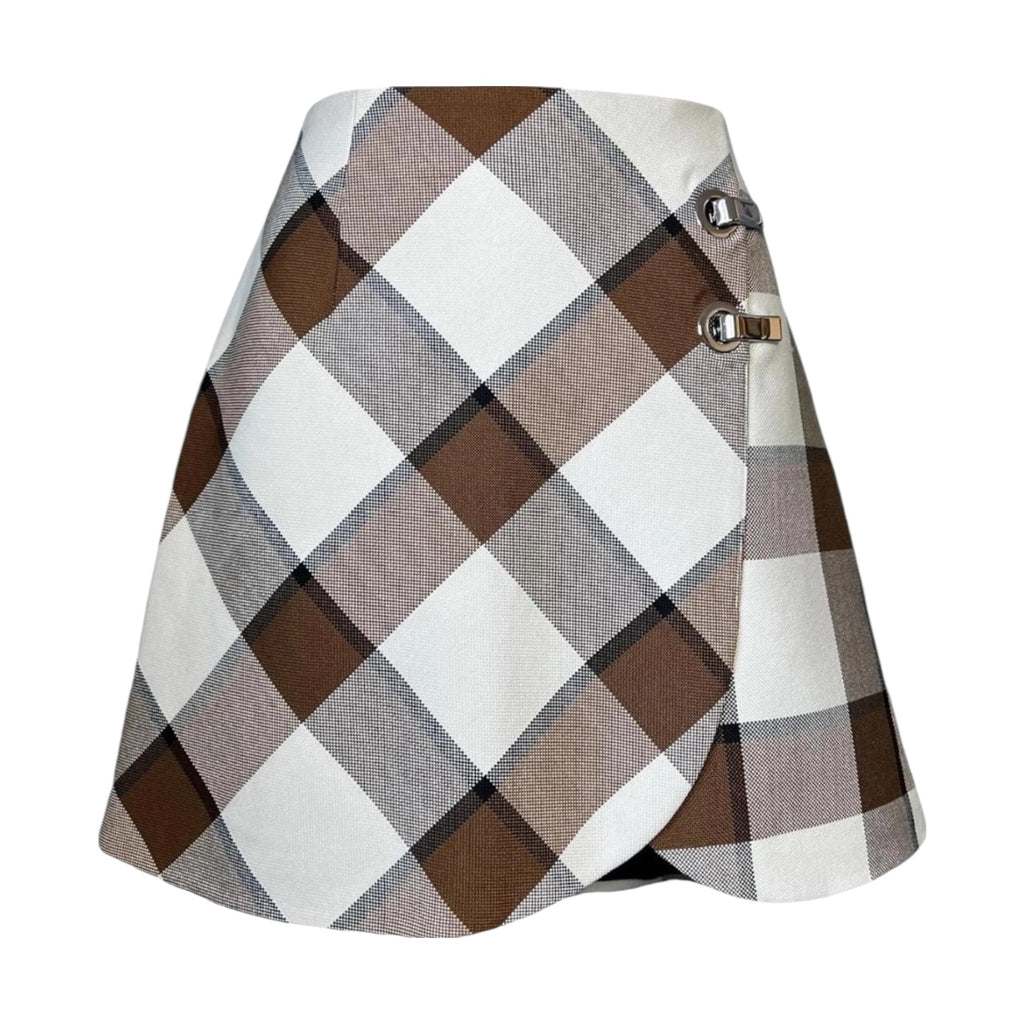 Tibi Dylan Wool Plaid Mini Skirt – Wrap Style, US2