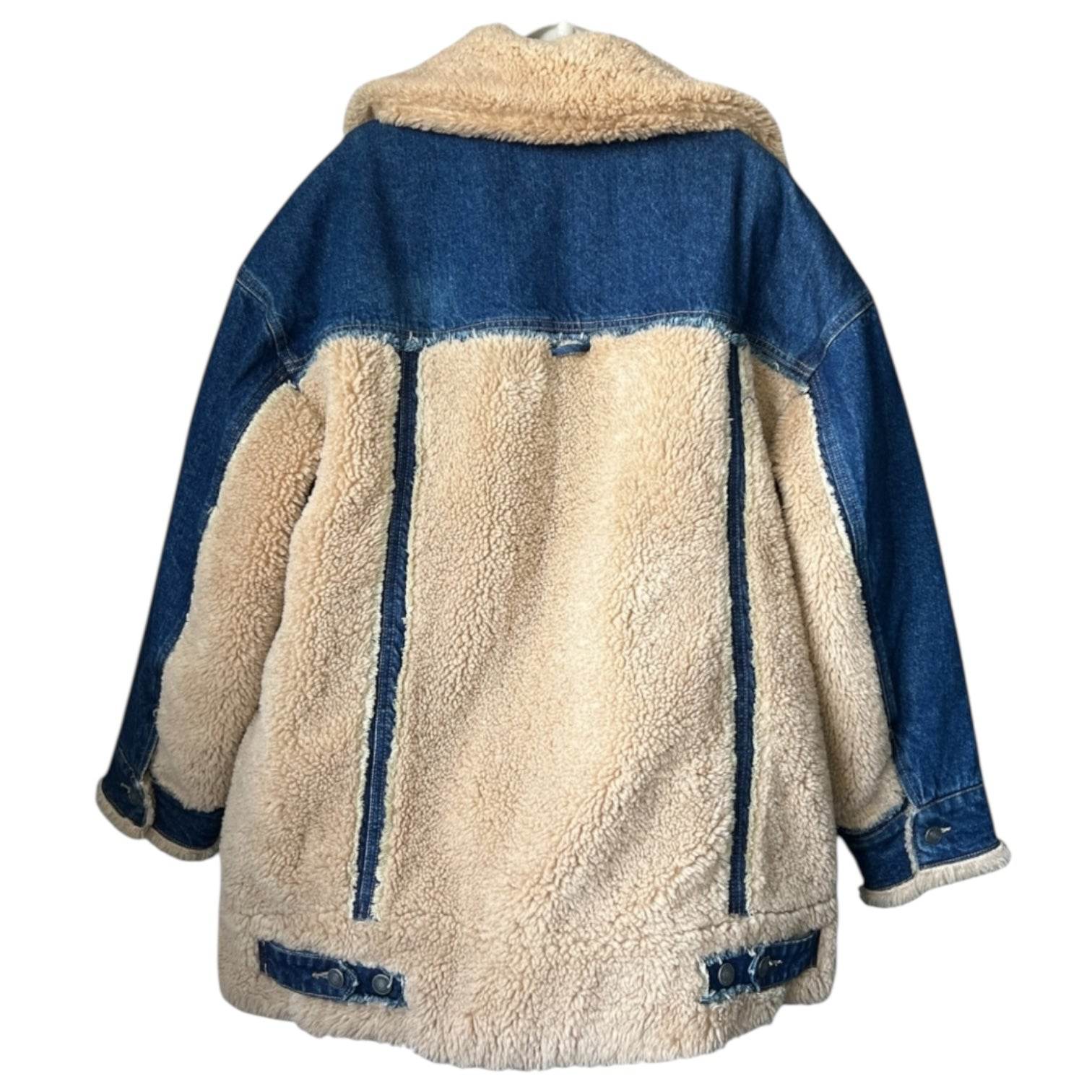 Free People Denim Sherpa Jacket – Oversized, Blue, Size M – pre-loved