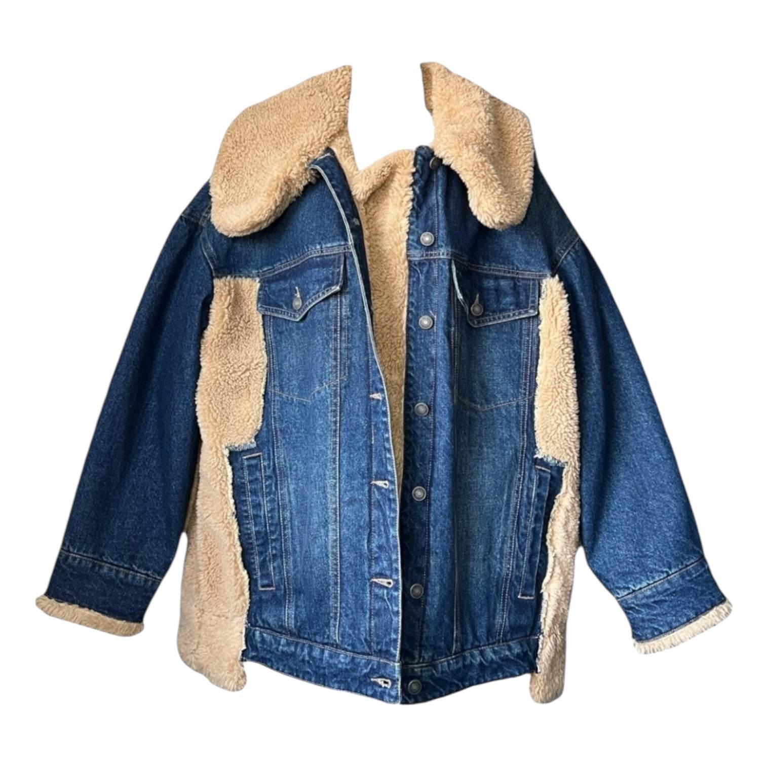 Free People Denim Sherpa Jacket – Oversized, Blue, Size M – pre-loved