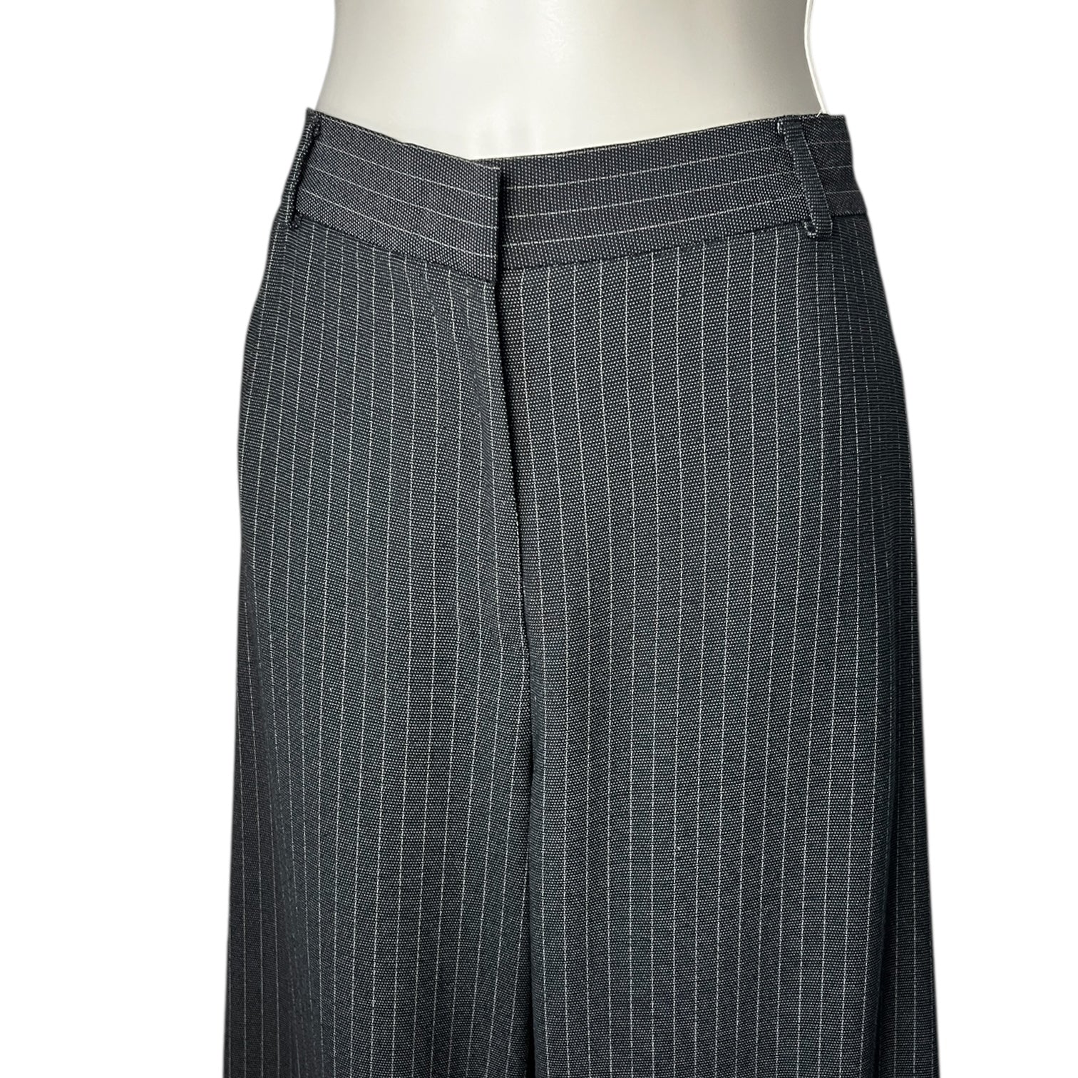 MaxMara Grey Pinstriped Wool High Rise Wide-Leg Trousers – UK14