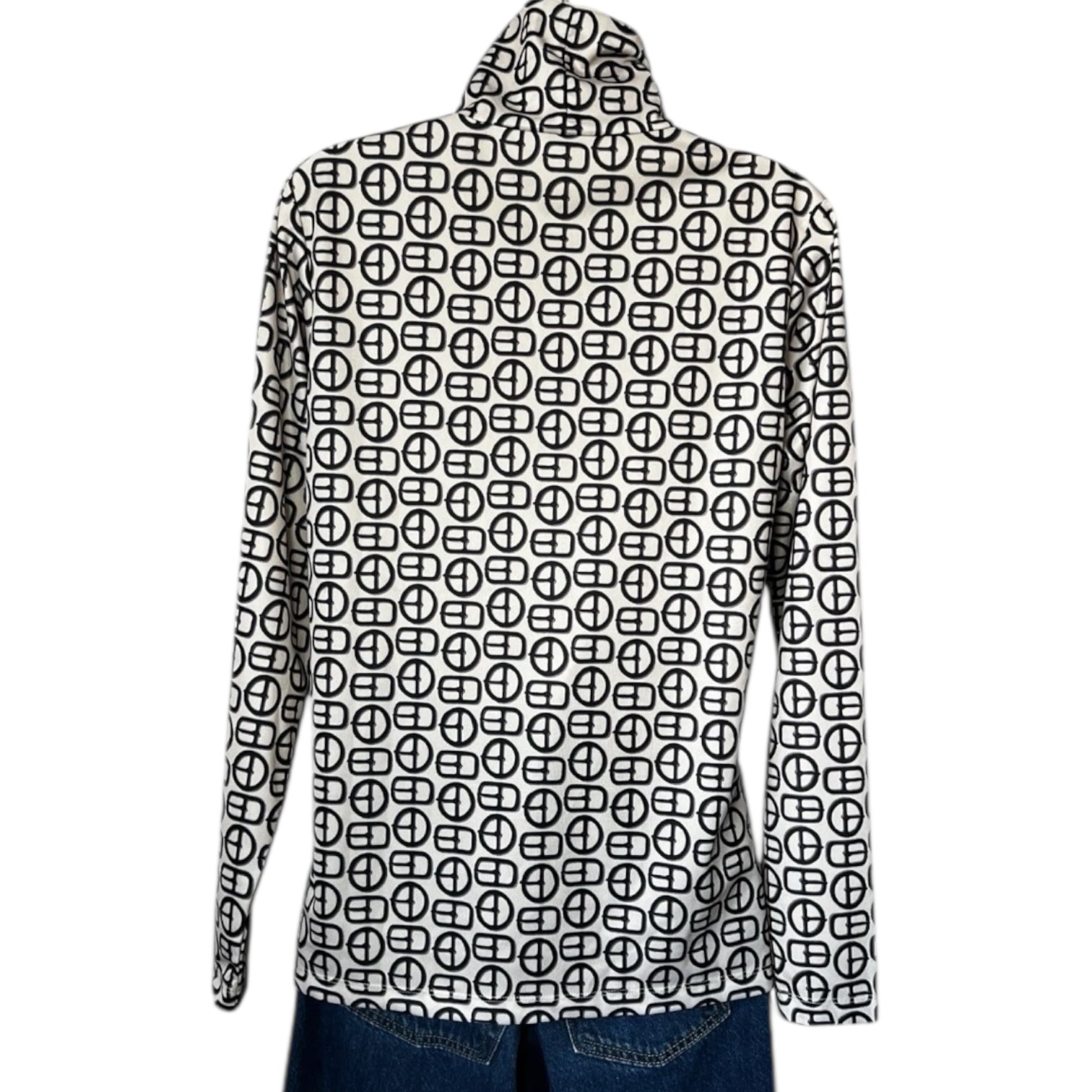 Alexa Chung Buckle Print Roll Neck Long Sleeve Top - L