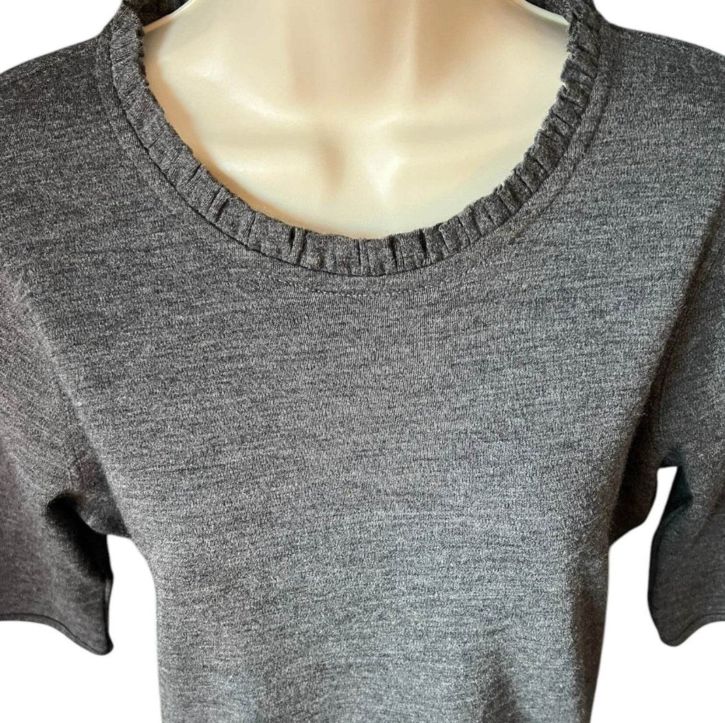 Burberry Wool Ruffle Short Sleeve Jumper – Melange Grey, Size L – pre-loved