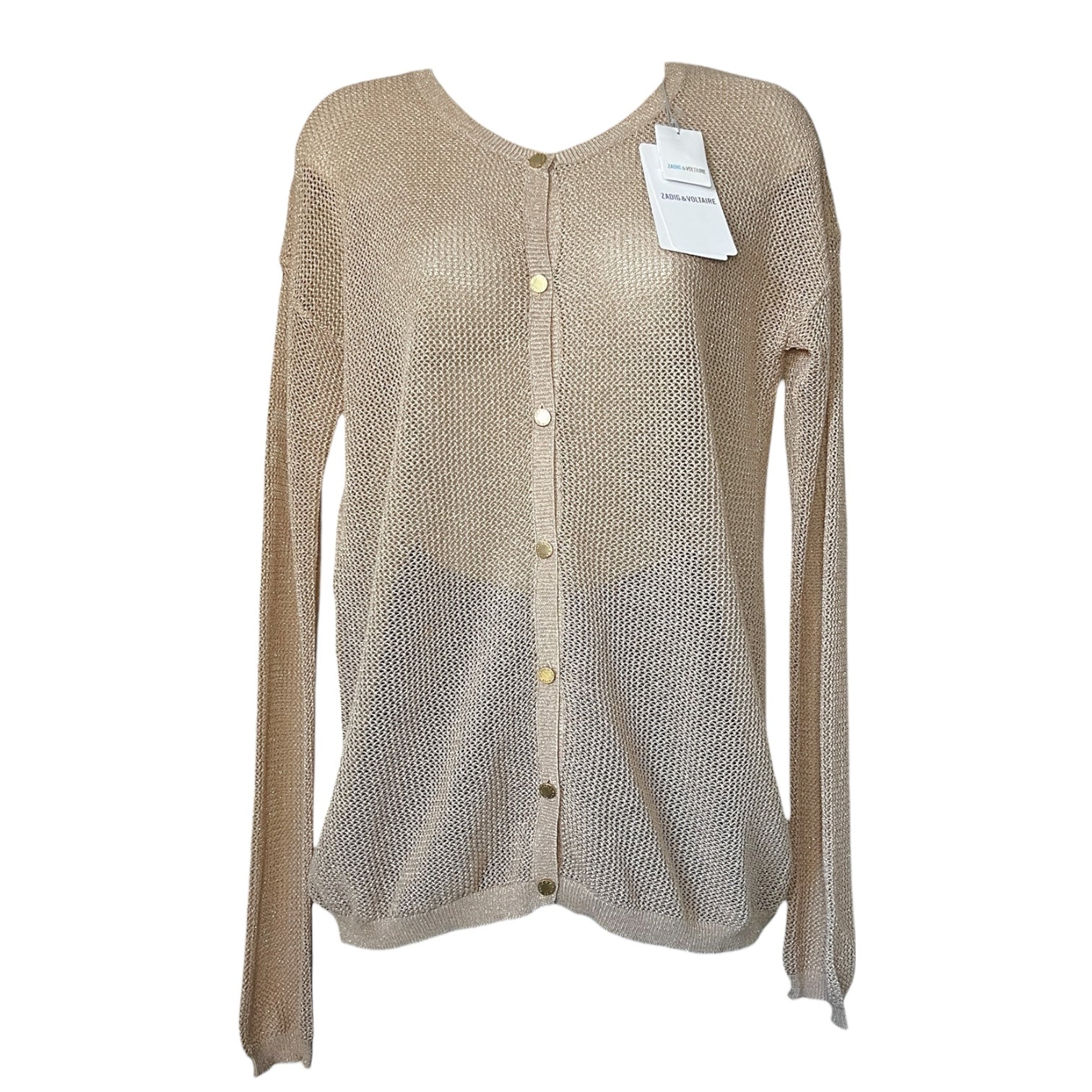 Zadig & Voltaire Gold-Thread Open Knit Relaxed Cardigan – L