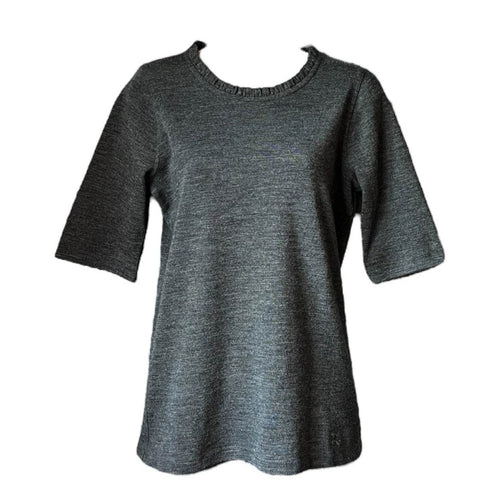 Burberry Wool Ruffle Short Sleeve Jumper – Melange Grey, Size L – pre-loved