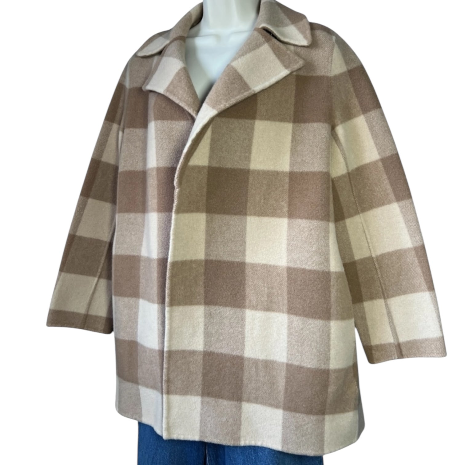 Theory Double-Faced Wool Check Overlay Open Coat – Oversized, Size P/XS – pre-loved