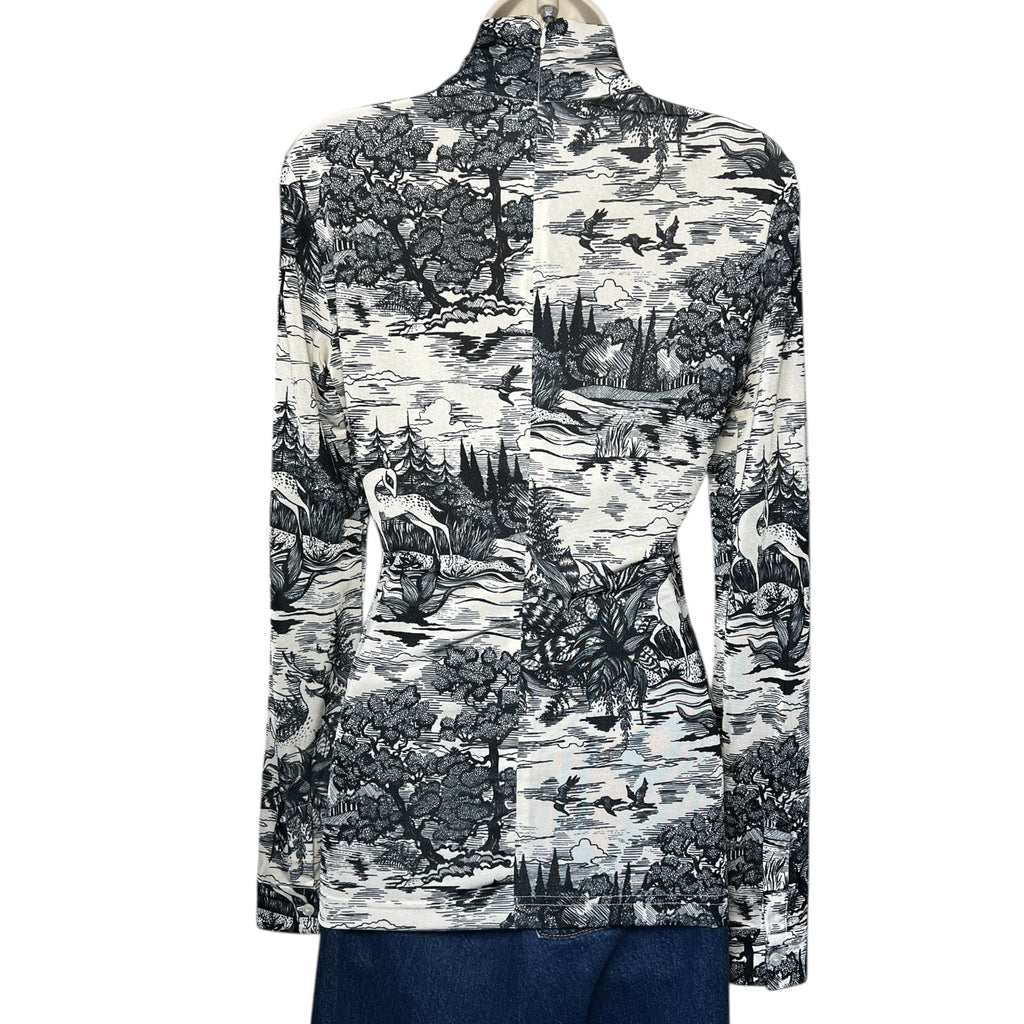 Victoria Beckham Forest Print Turtleneck Long-Sleeve Top – Ivory, UK8