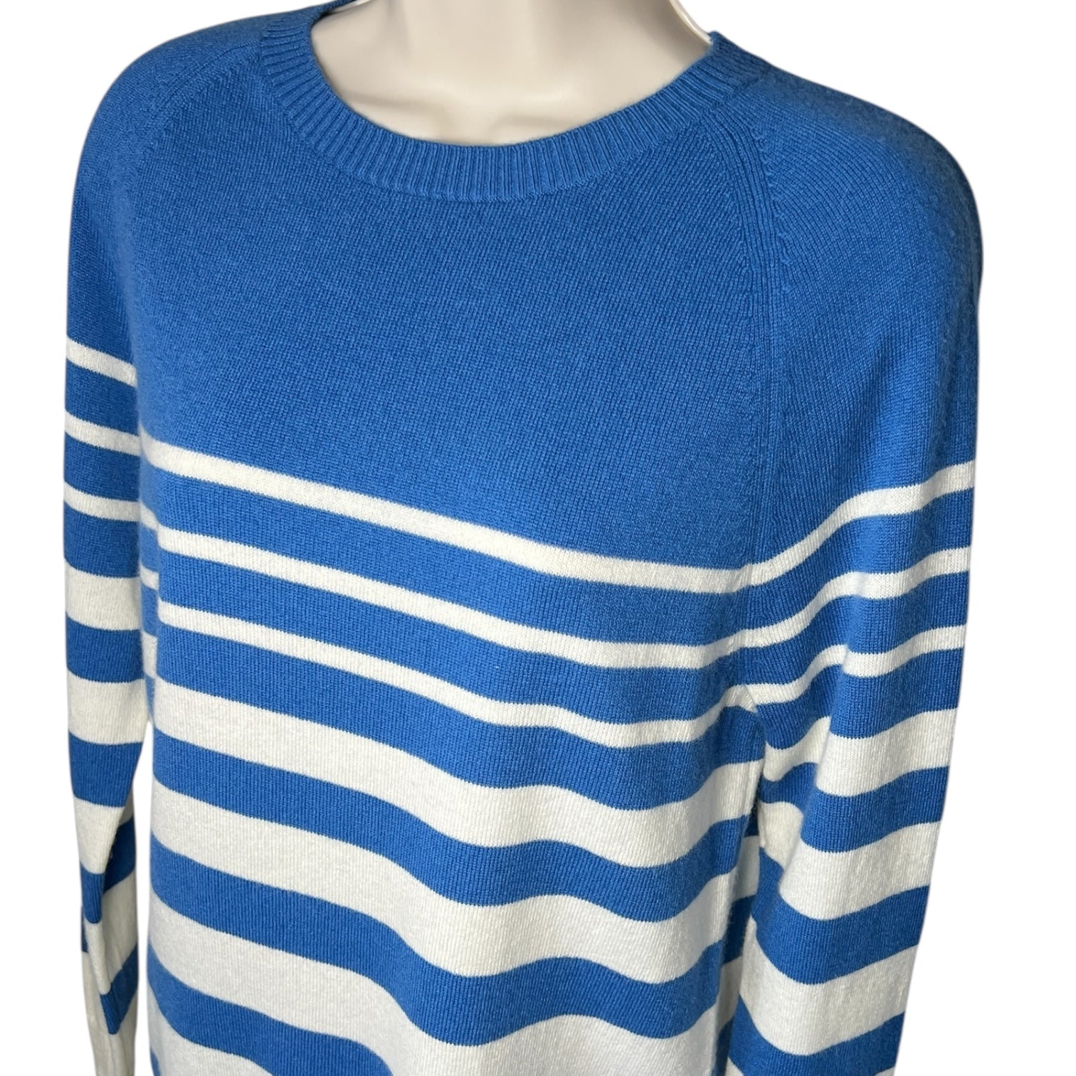 Chinti & Parker Increasing Stripe Wool-Cashmere Sweater – Royal Blue/Cream, M