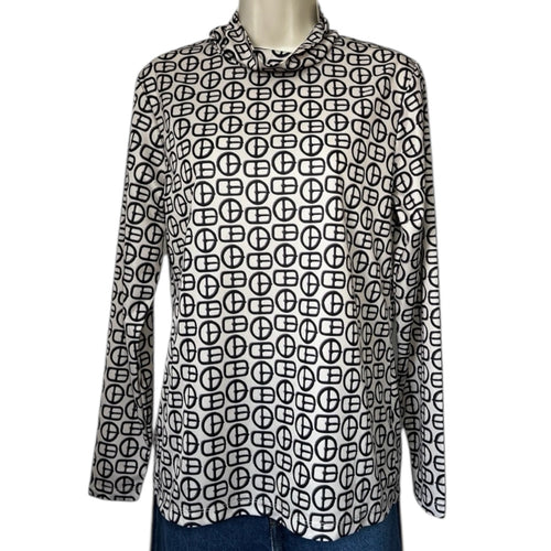 Alexa Chung Buckle Print Roll Neck Long Sleeve Top - L