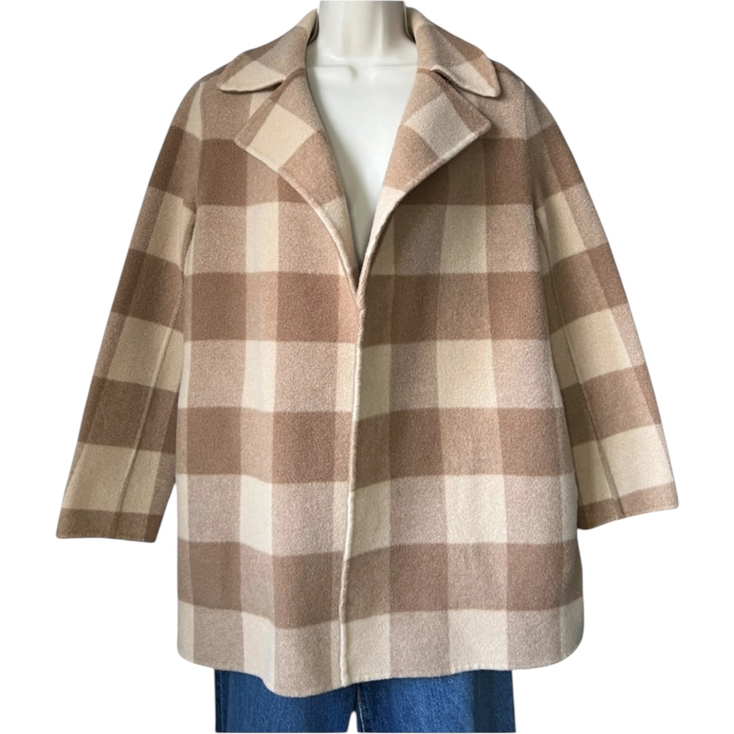 Theory Double-Faced Wool Check Overlay Open Coat – Oversized, Size P/XS – pre-loved