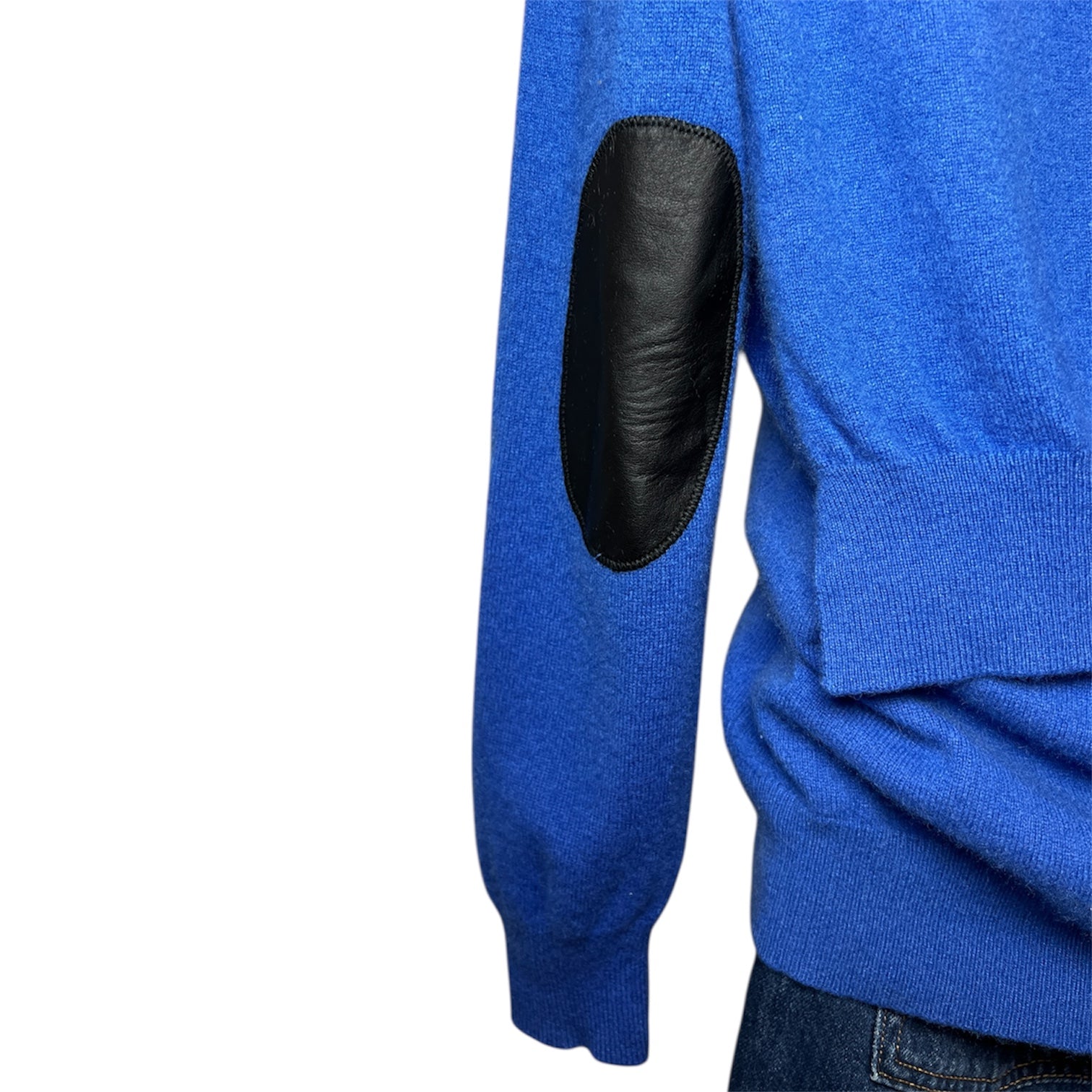 Joseph Minimalist Heritage Cashmere V-Neck Jumper with Leather Elbow Patches – S