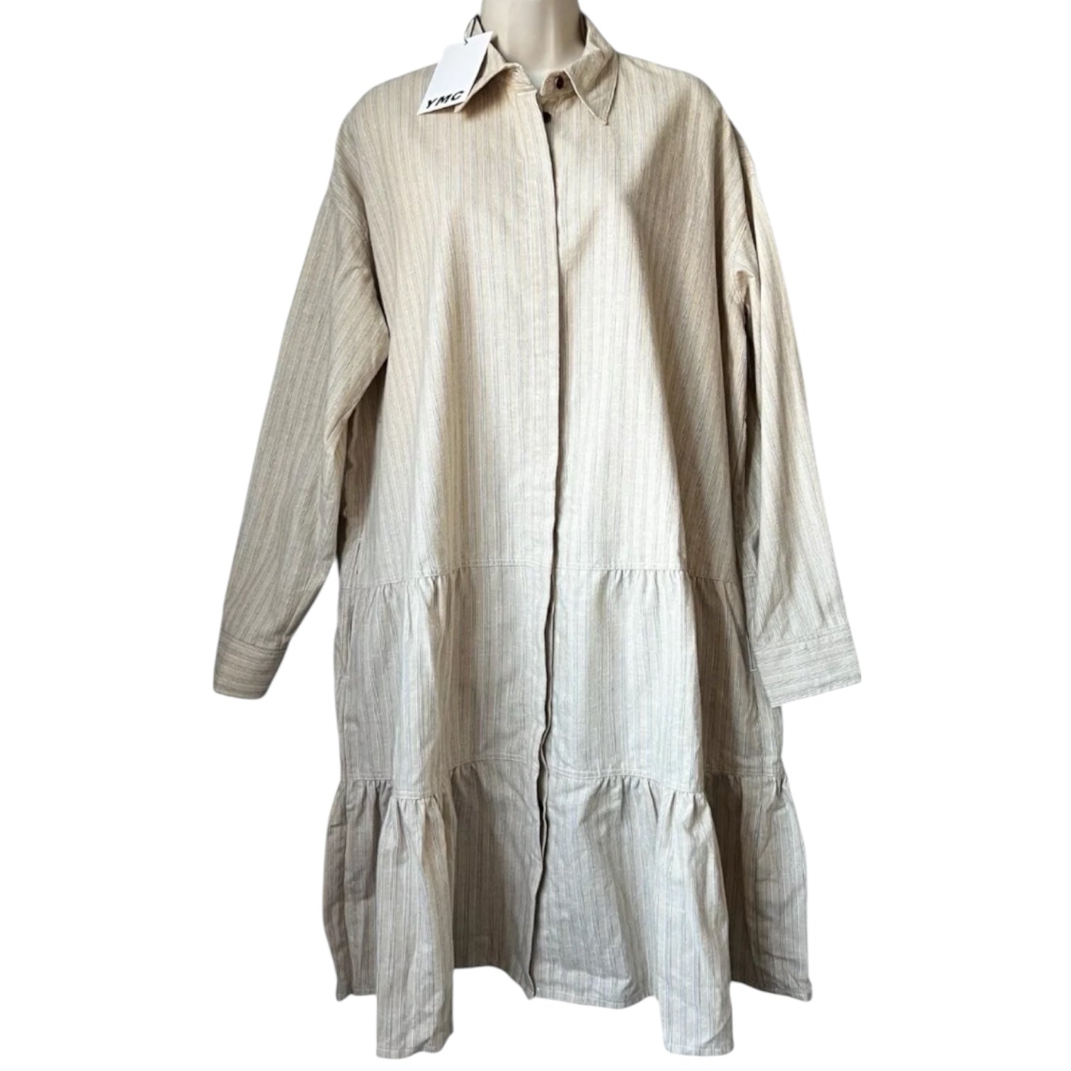 YMC Luna Tiered Linen Blend Shirt Dress – Striped, Size XS/S – pre-loved
