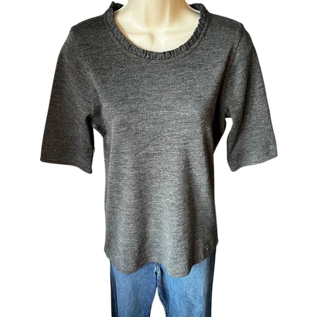 Burberry Wool Ruffle Short Sleeve Jumper – Melange Grey, Size L – pre-loved