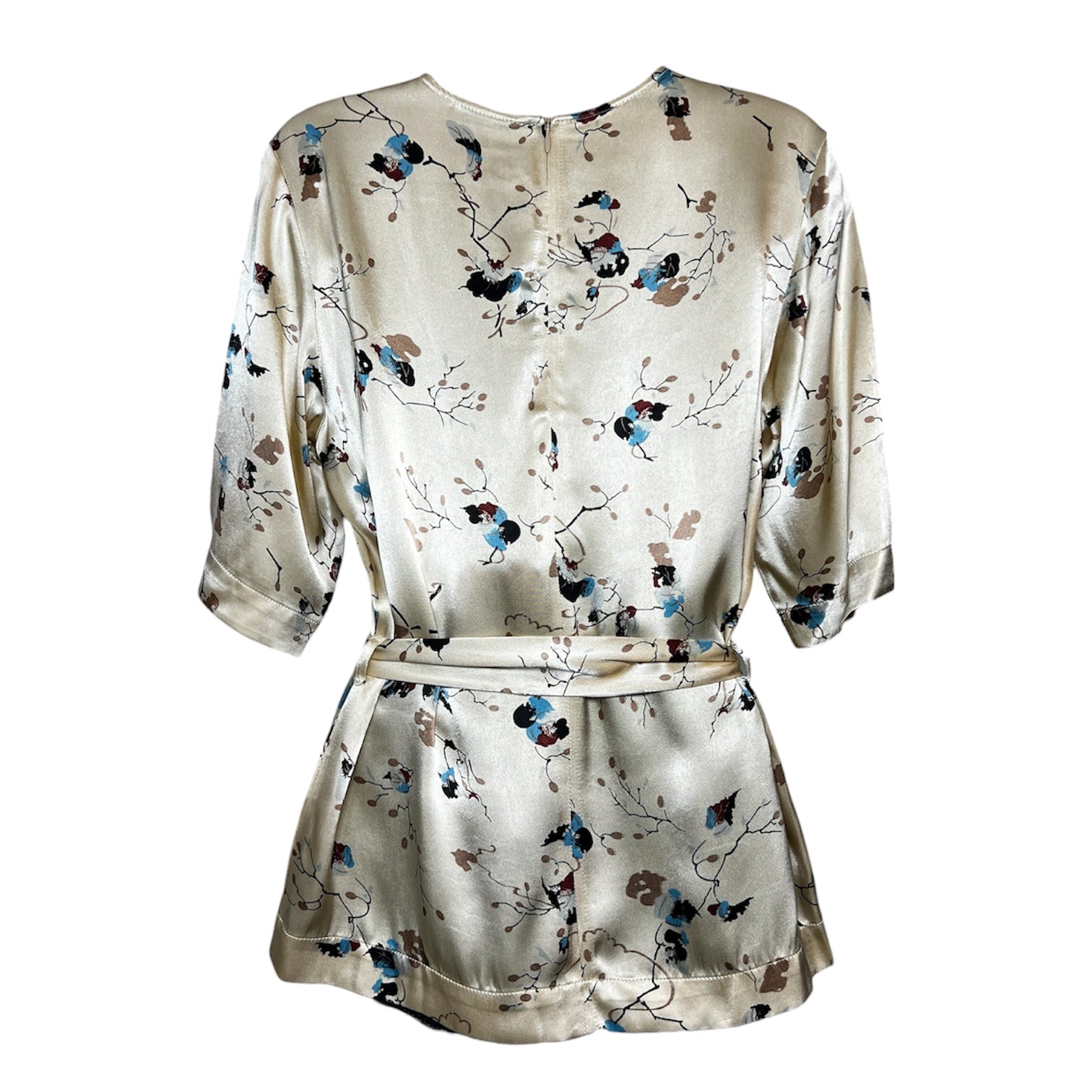 Ganni Satin Vintage Blossom Print Belted Top – DE 34 (XS)