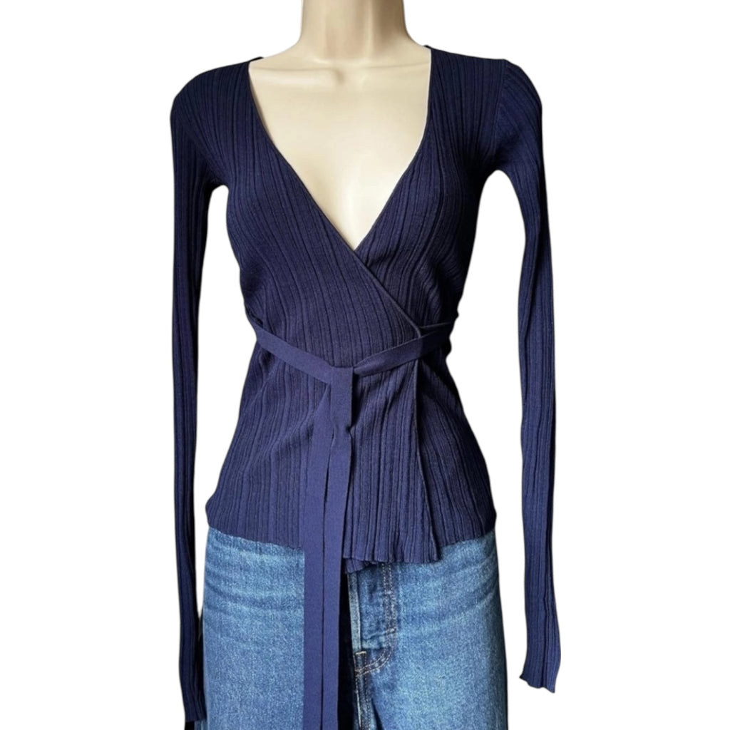Baum Und Pferdgarten Ribbed Wrap Cardigan – Navy, XS