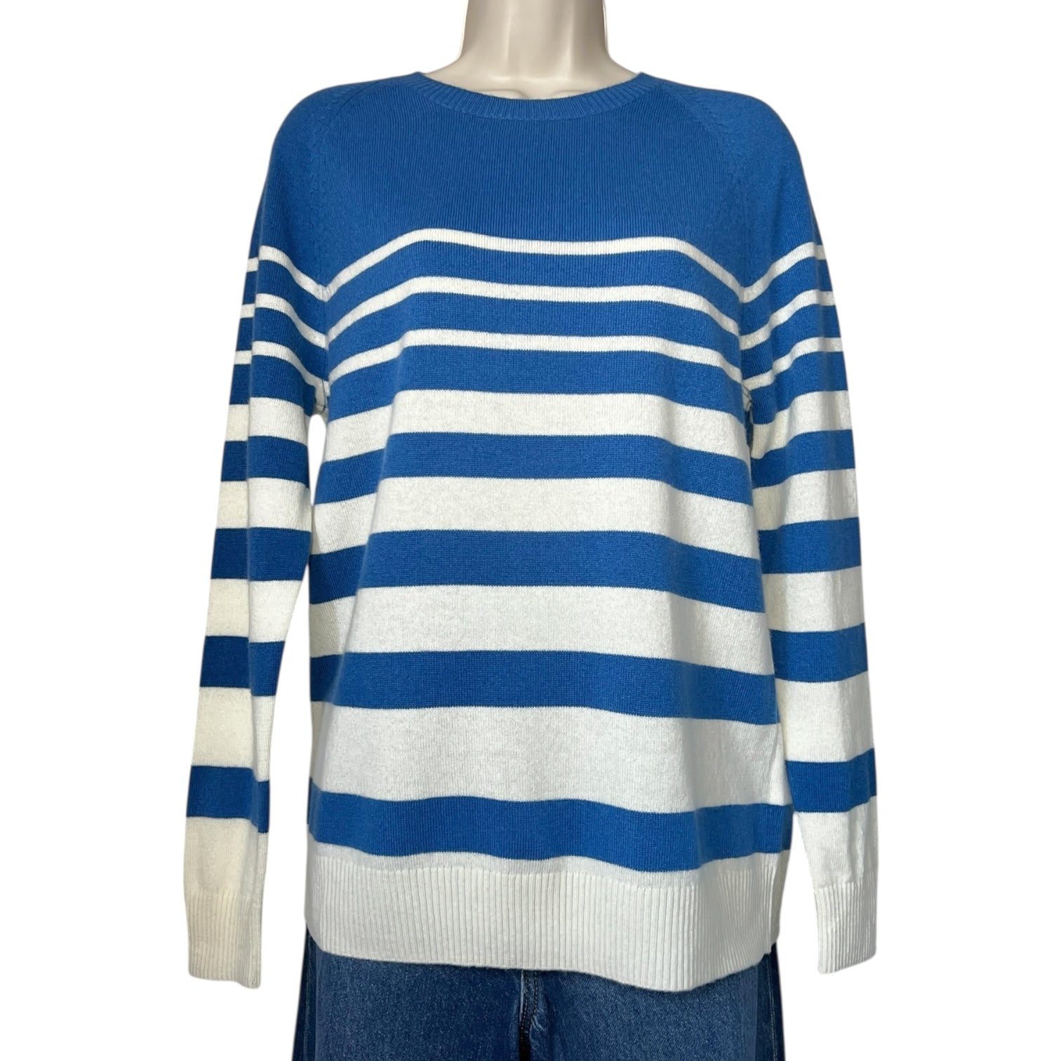 Chinti & Parker Increasing Stripe Wool-Cashmere Sweater – Royal Blue/Cream, M
