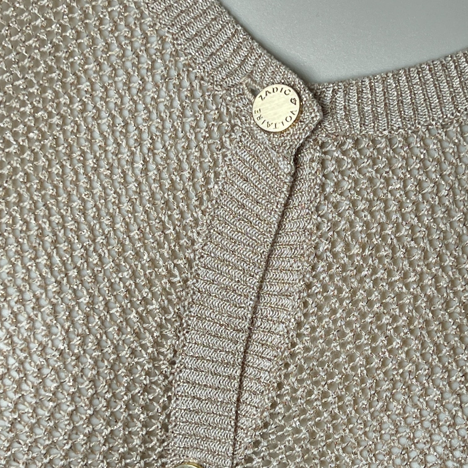 Zadig & Voltaire Gold-Thread Open Knit Relaxed Cardigan – L