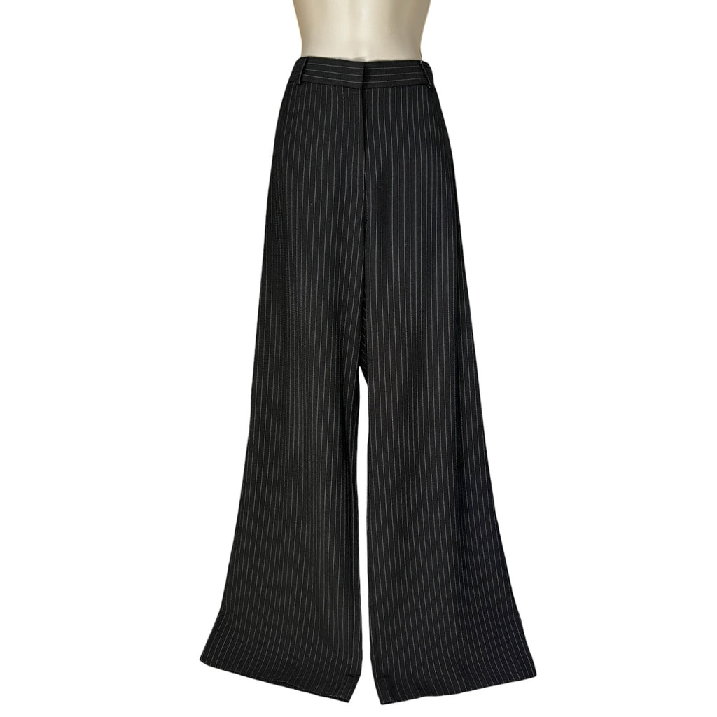 MaxMara Grey Pinstriped Wool High Rise Wide-Leg Trousers – UK14