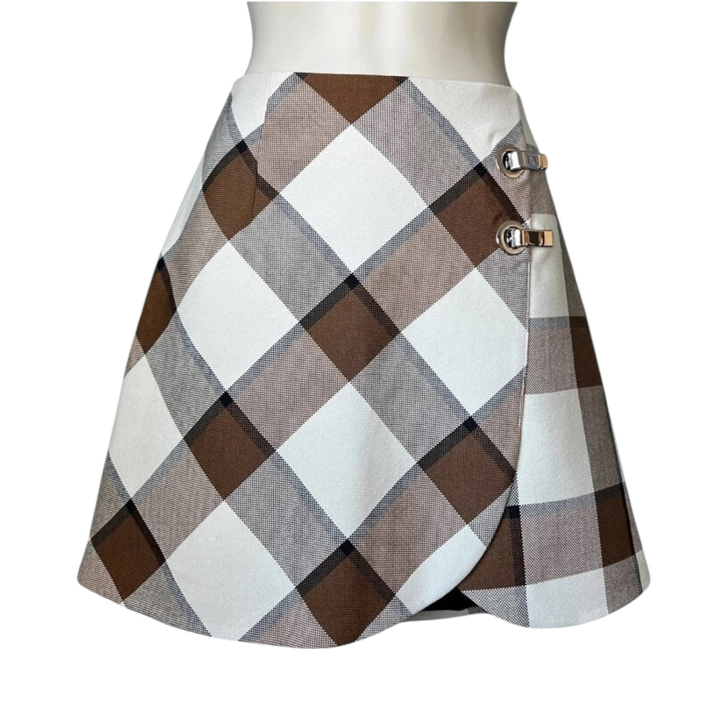 Tibi Dylan Wool Plaid Mini Skirt – Wrap Style, US2