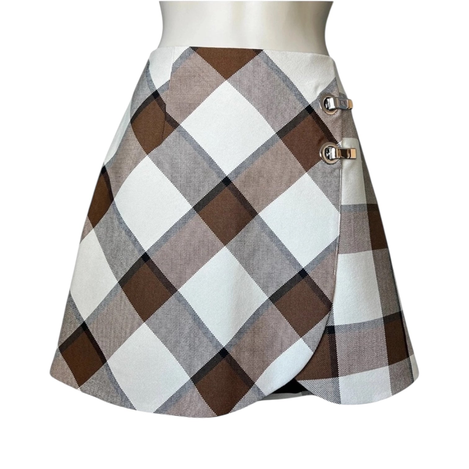 Tibi Dylan Wool Plaid Mini Skirt – Wrap Style, US2