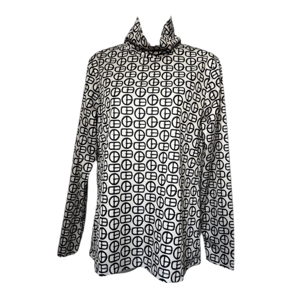 Alexa Chung Buckle Print Roll Neck Long Sleeve Top - L