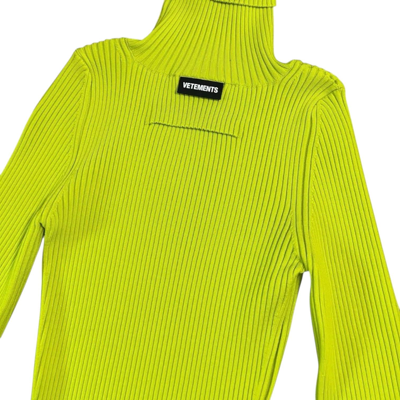 Vetements Neon Wool Maxi Dress – Turtleneck, Logo Detail, Size XS – pre-loved