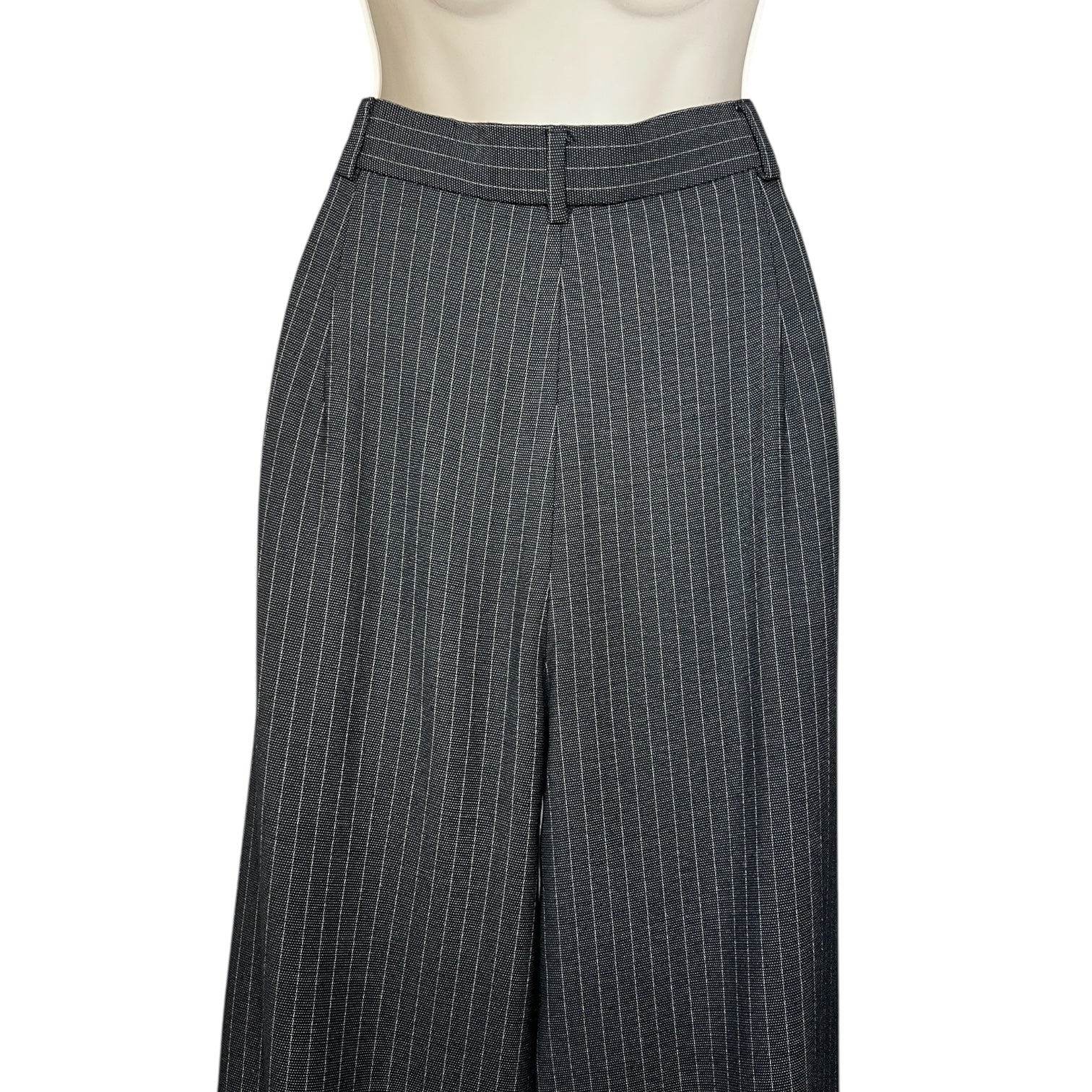 MaxMara Grey Pinstriped Wool High Rise Wide-Leg Trousers – UK14