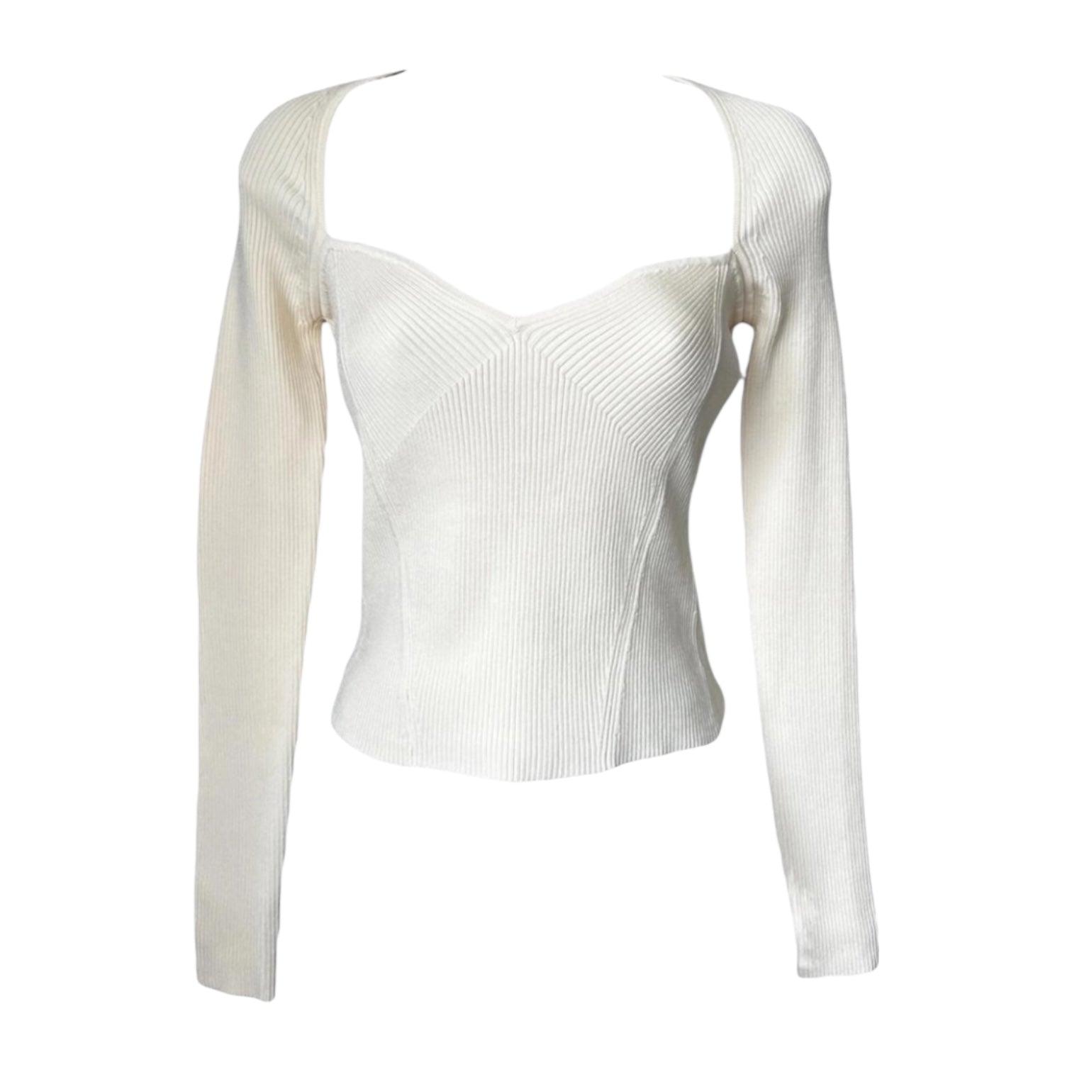Simkhai Giuliana Sweetheart Neck Ribbed Long Sleeve Jumper – Ivory, S – pre-loved