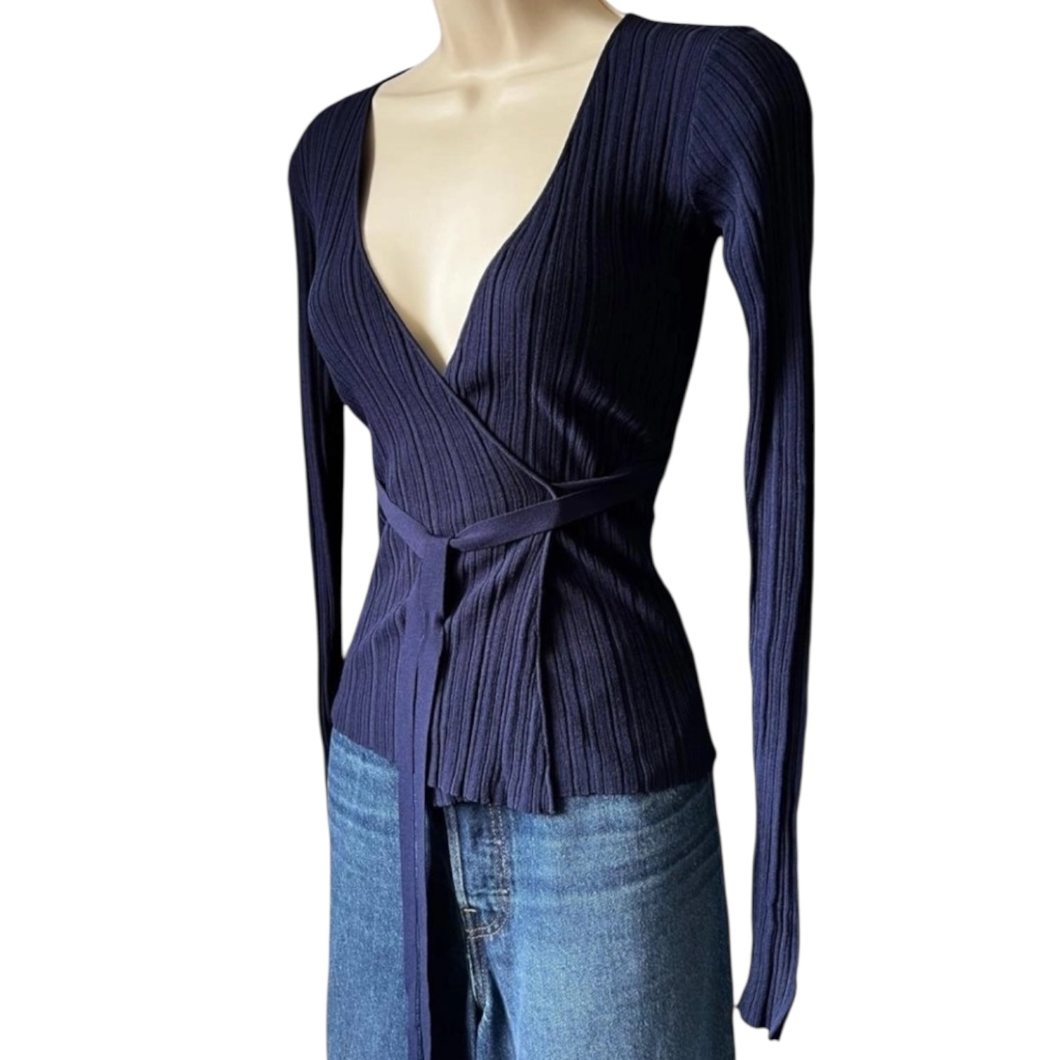 Baum Und Pferdgarten Ribbed Wrap Cardigan – Navy, XS