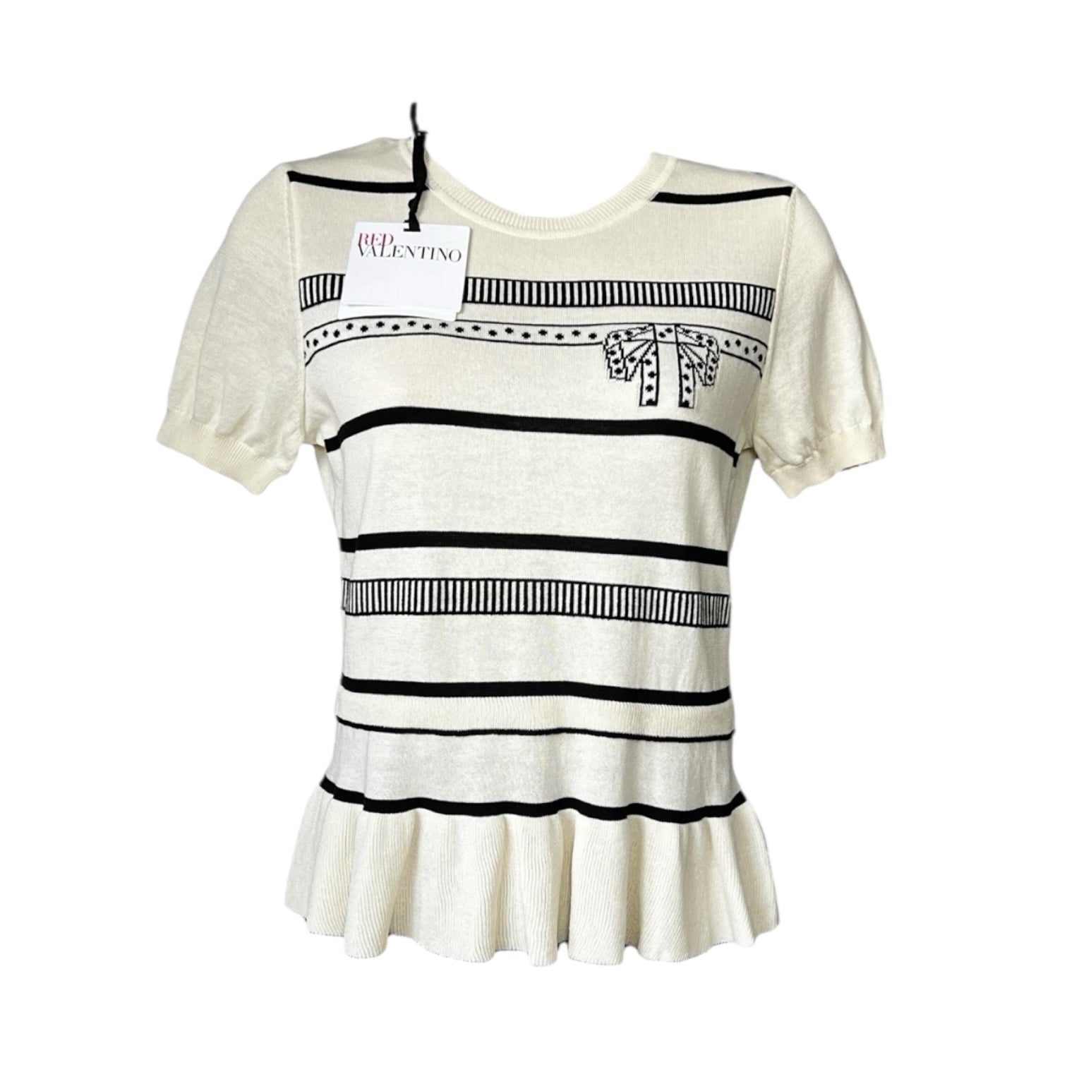 Red Valentino Intarsia Knit Peplum Short Sleeve Top –  S