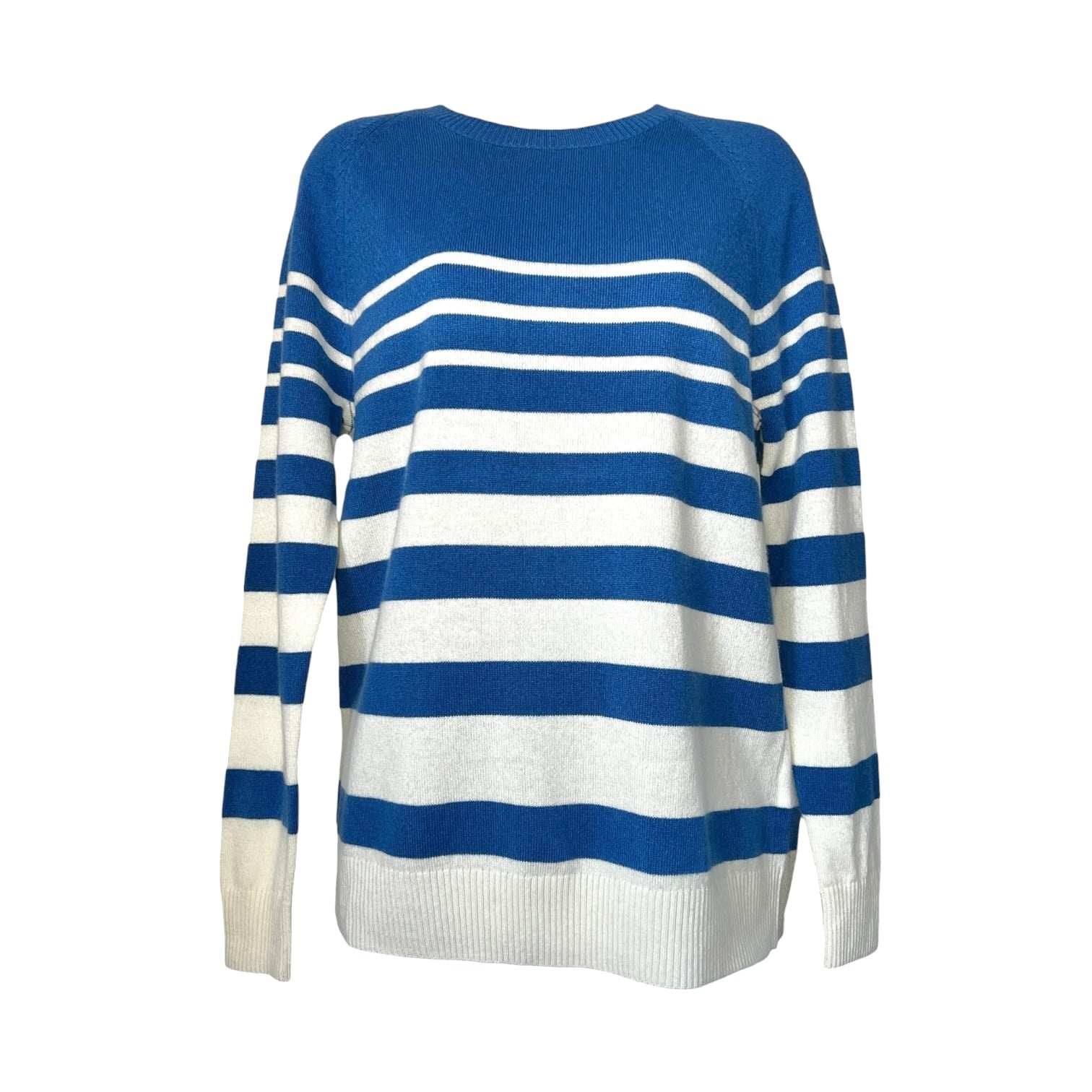 Chinti & Parker Increasing Stripe Wool-Cashmere Sweater – Royal Blue/Cream, M