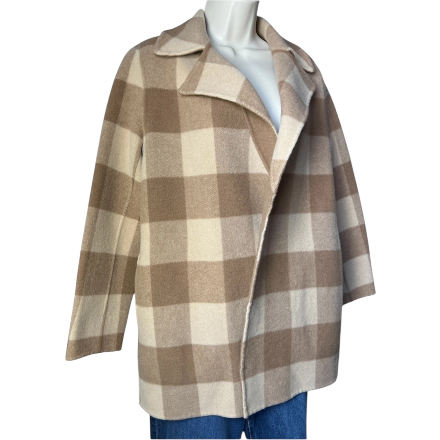 Theory Double-Faced Wool Check Overlay Open Coat – Oversized, Size P/XS – pre-loved