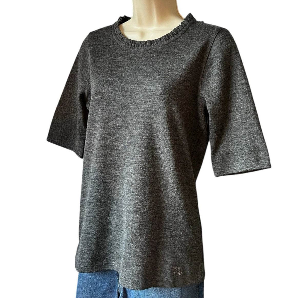Burberry Wool Ruffle Short Sleeve Jumper – Melange Grey, Size L – pre-loved