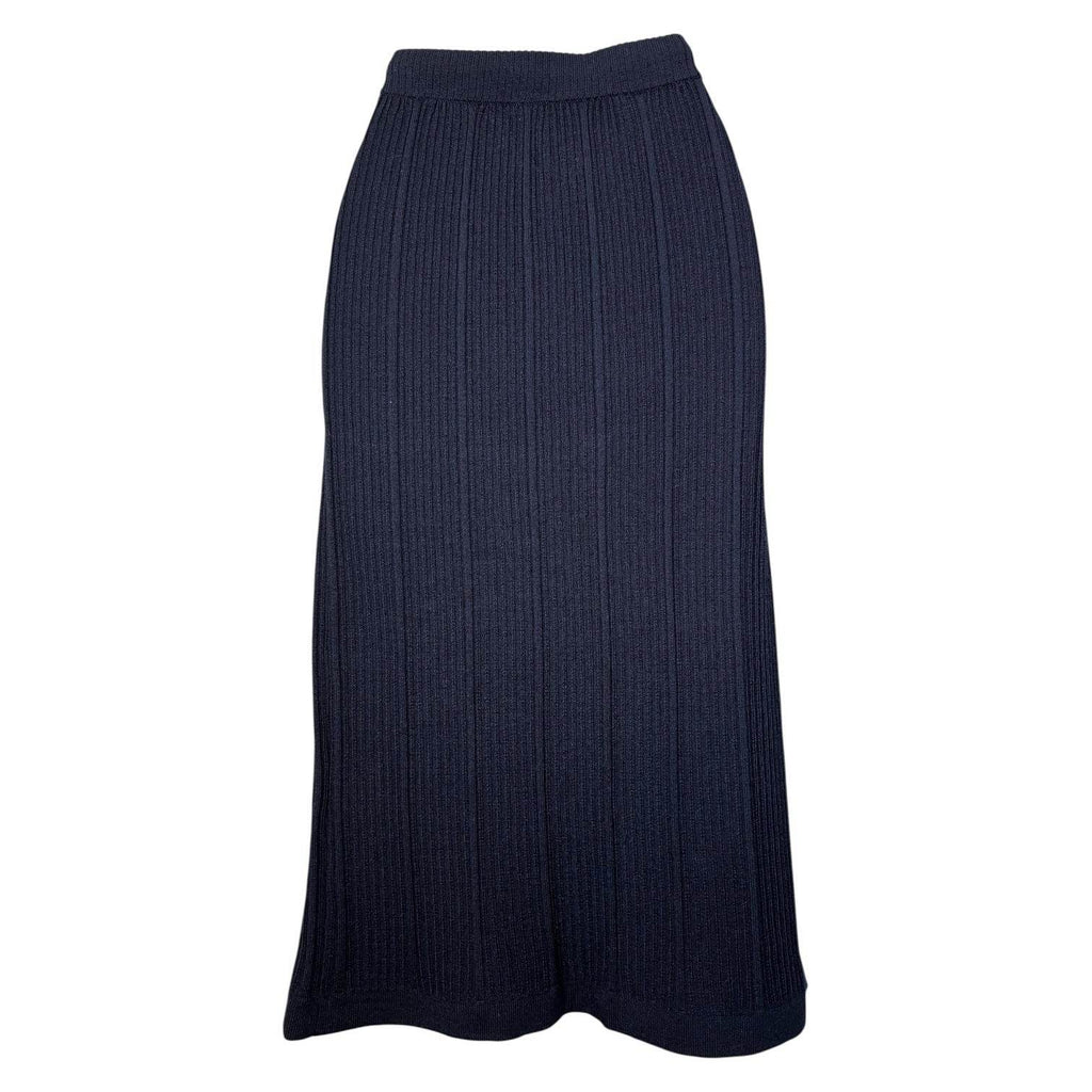 A.P.C. Linda Ribbed Wool Midi Skirt – Drawstring Waist, Navy, XS – pre-loved