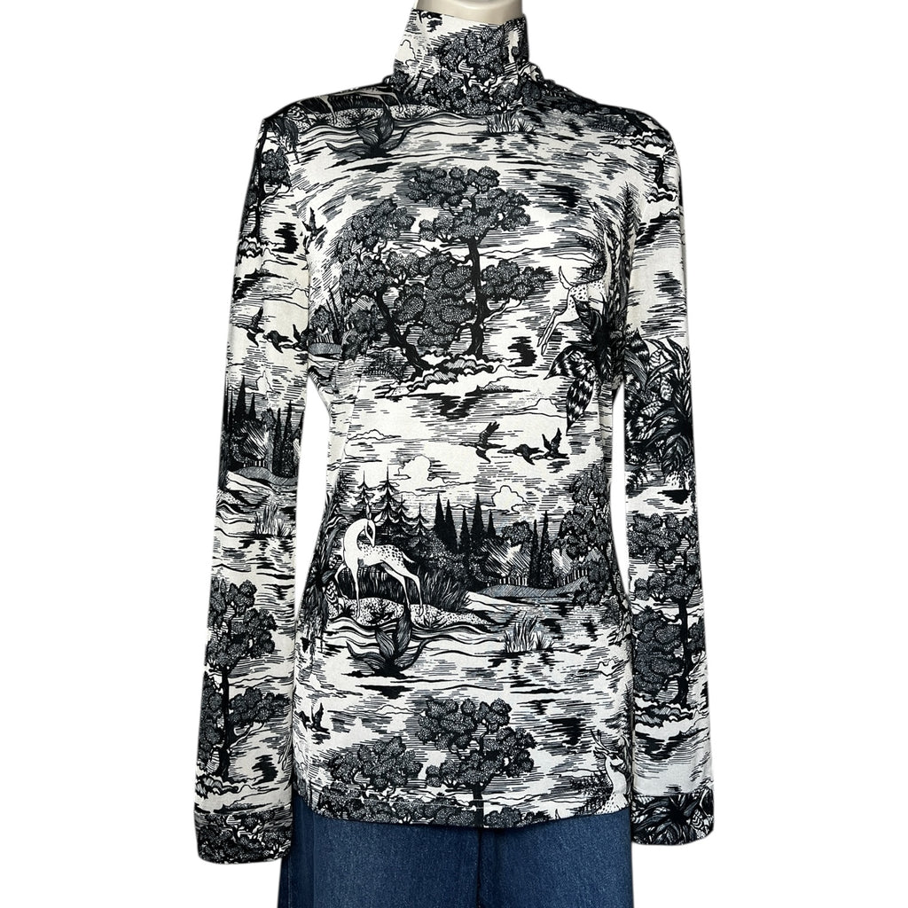 Victoria Beckham Forest Print Turtleneck Long-Sleeve Top – Ivory, UK8