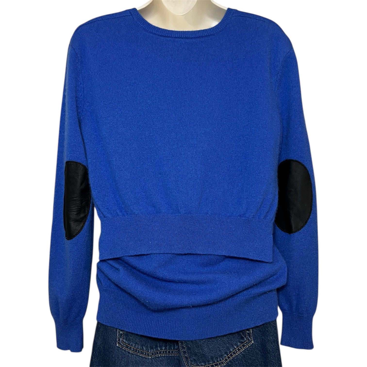 Joseph Minimalist Heritage Cashmere V-Neck Jumper with Leather Elbow Patches – S