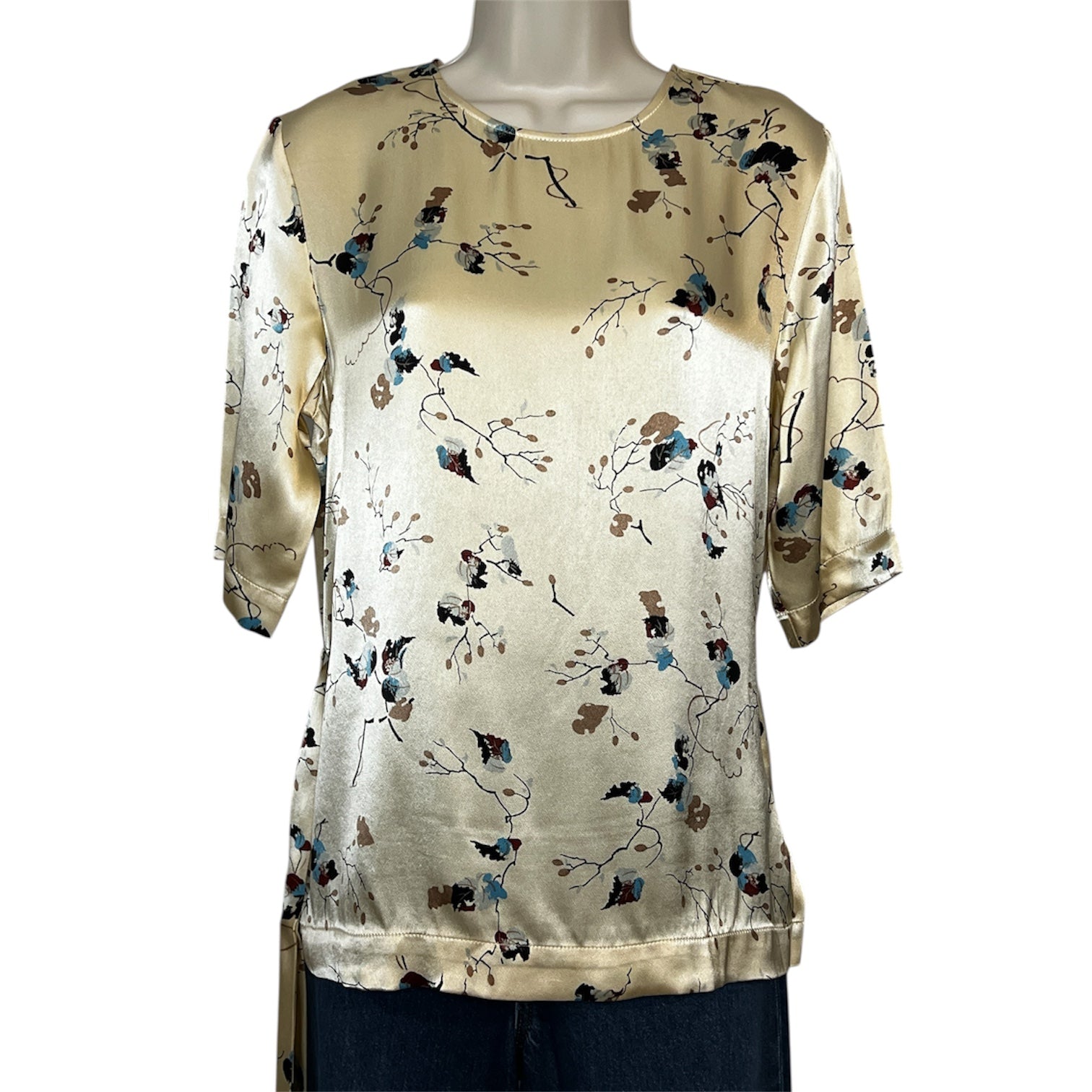 Ganni Satin Vintage Blossom Print Belted Top – DE 34 (XS)