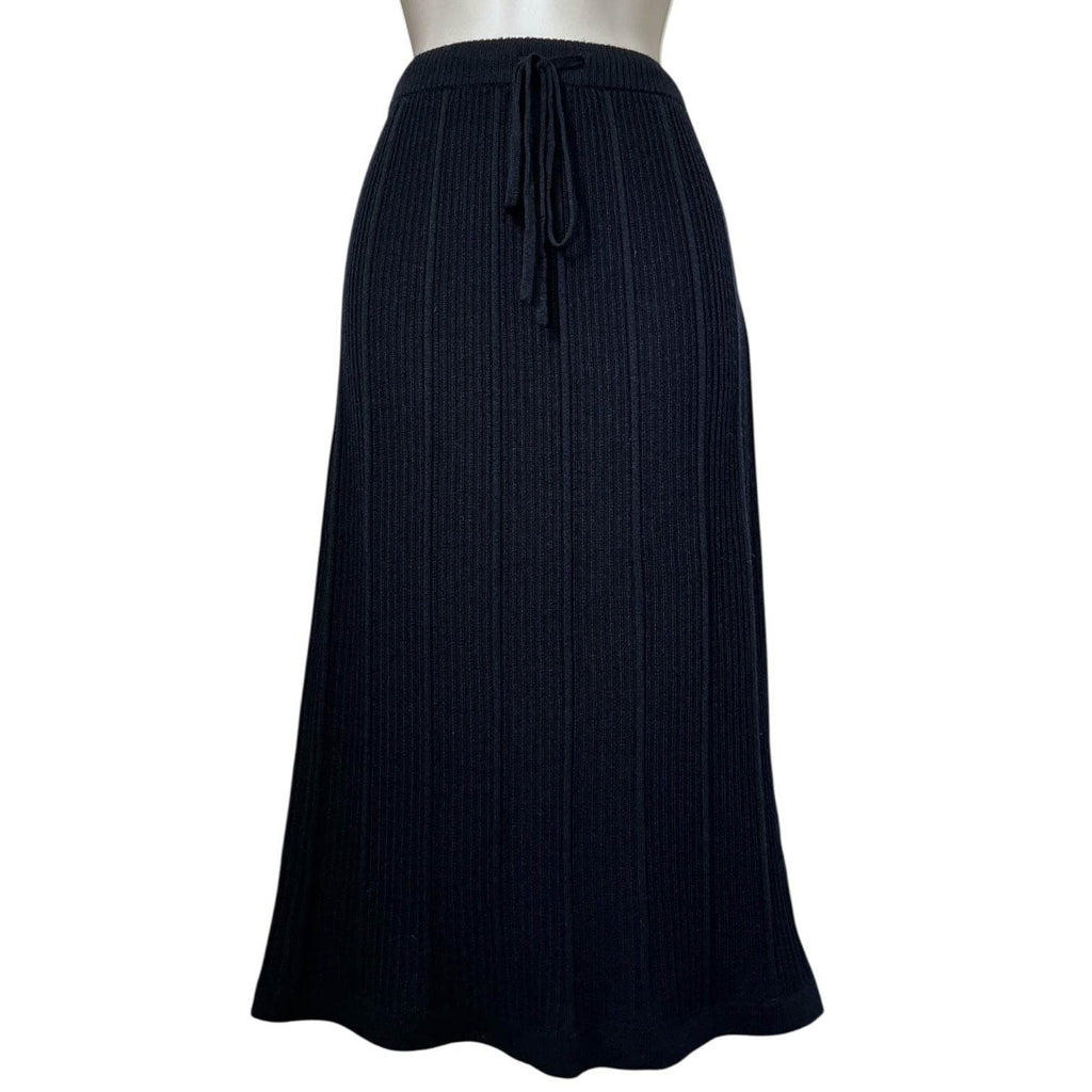 A.P.C. Linda Ribbed Wool Midi Skirt – Drawstring Waist, Navy, XS – pre-loved