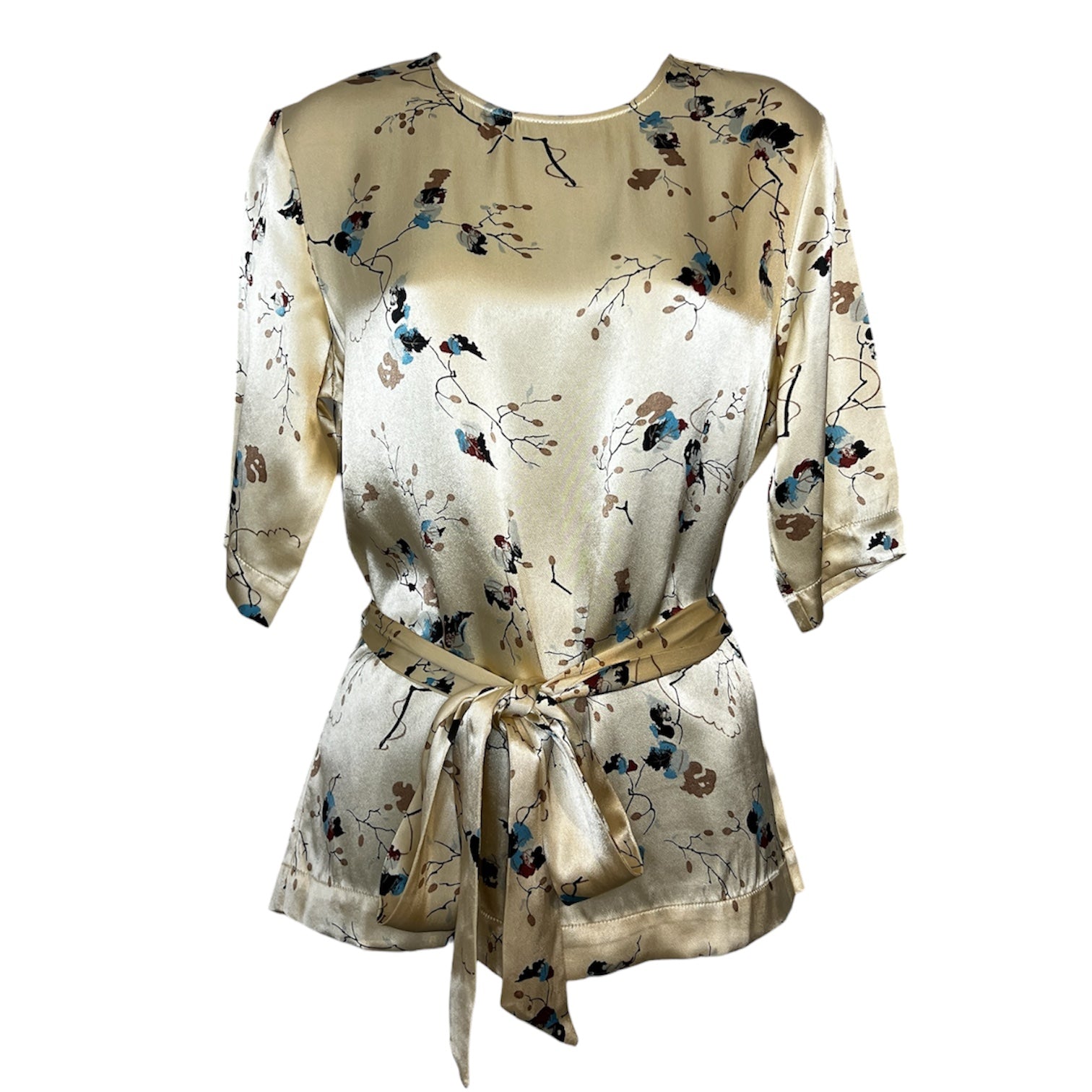 Ganni Satin Vintage Blossom Print Belted Top – DE 34 (XS)