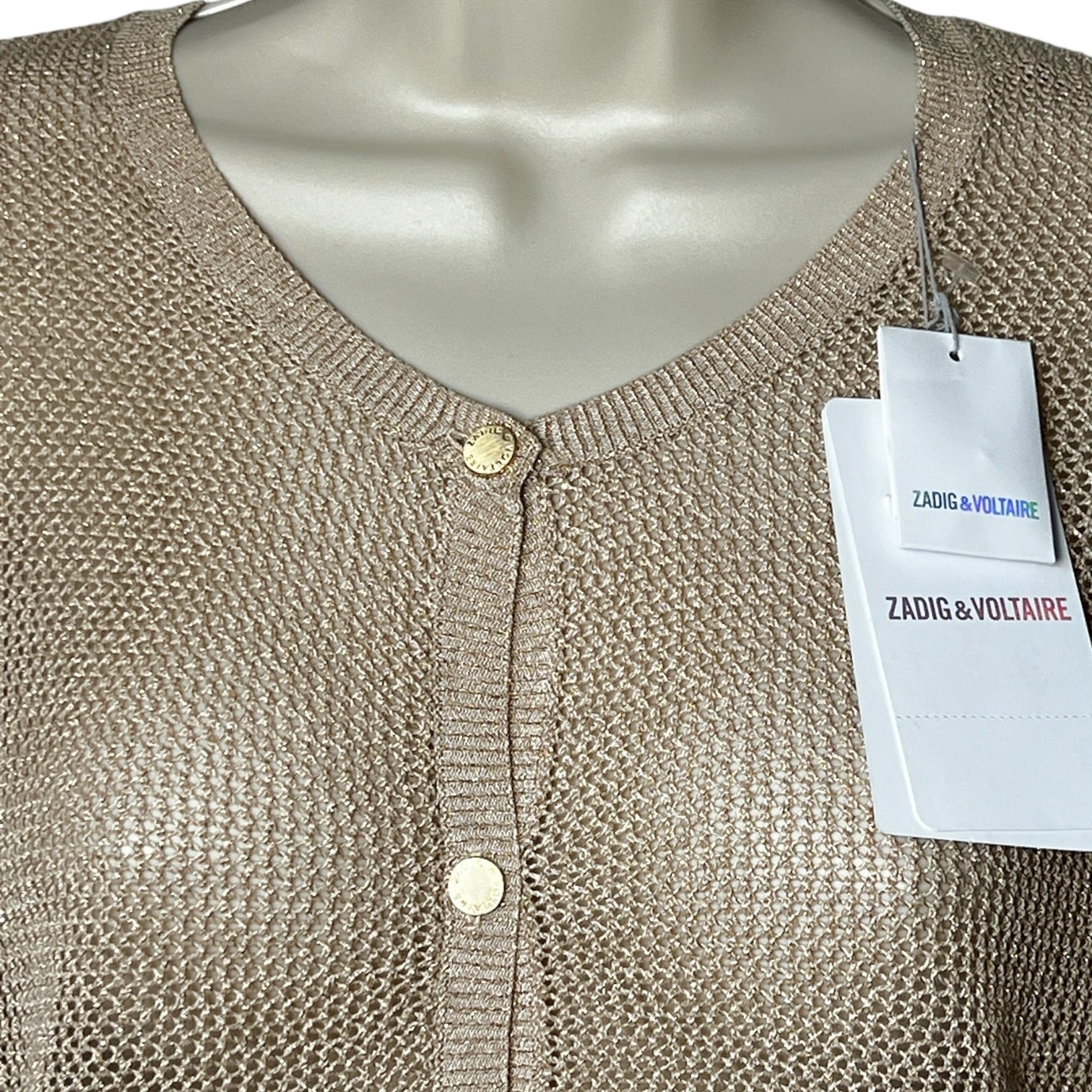 Zadig & Voltaire Gold-Thread Open Knit Relaxed Cardigan – L