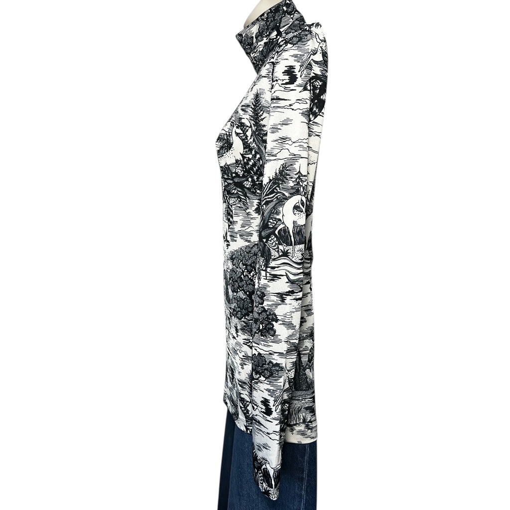 Victoria Beckham Forest Print Turtleneck Long-Sleeve Top – Ivory, UK8