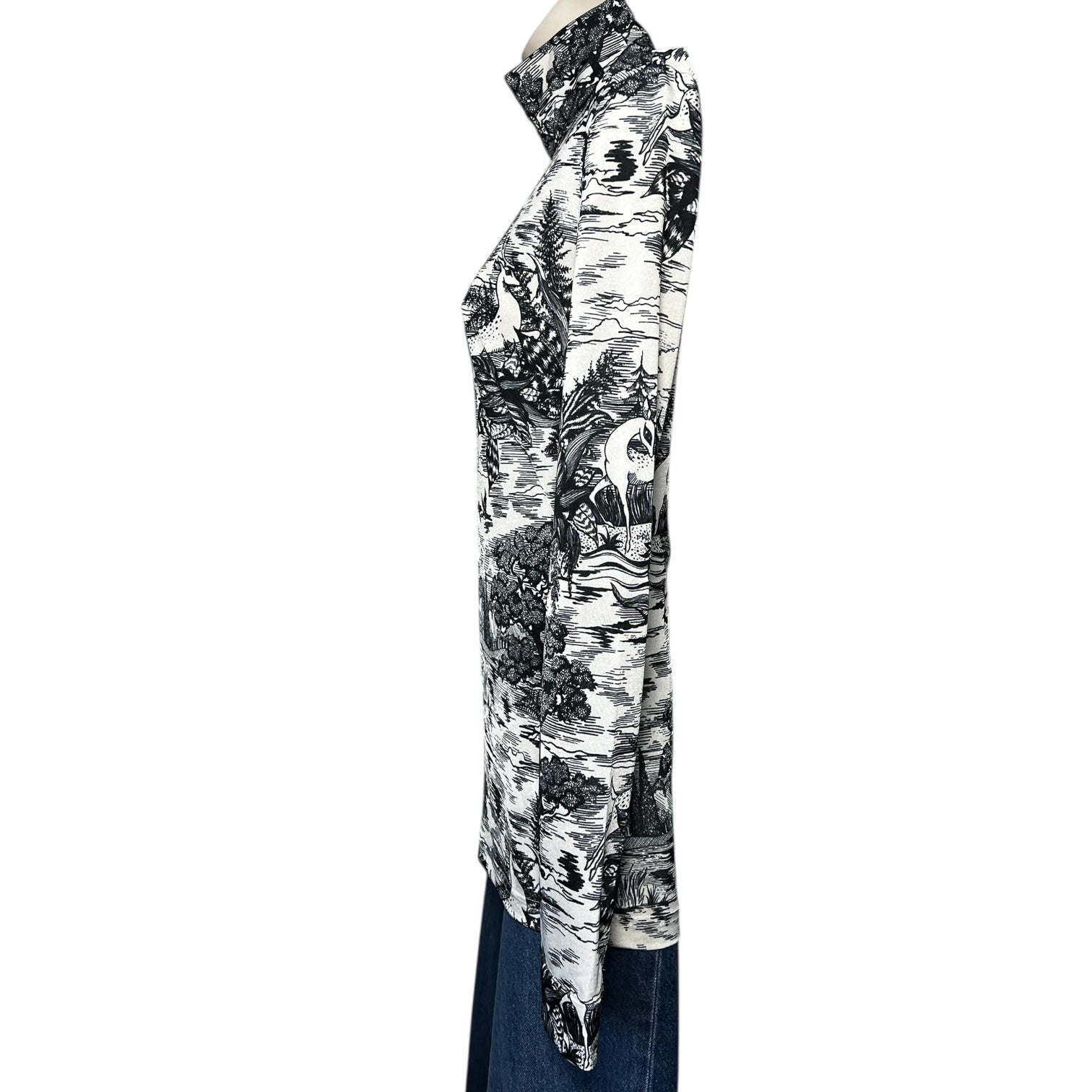 Victoria Beckham Forest Print Turtleneck Long-Sleeve Top – Ivory, UK8