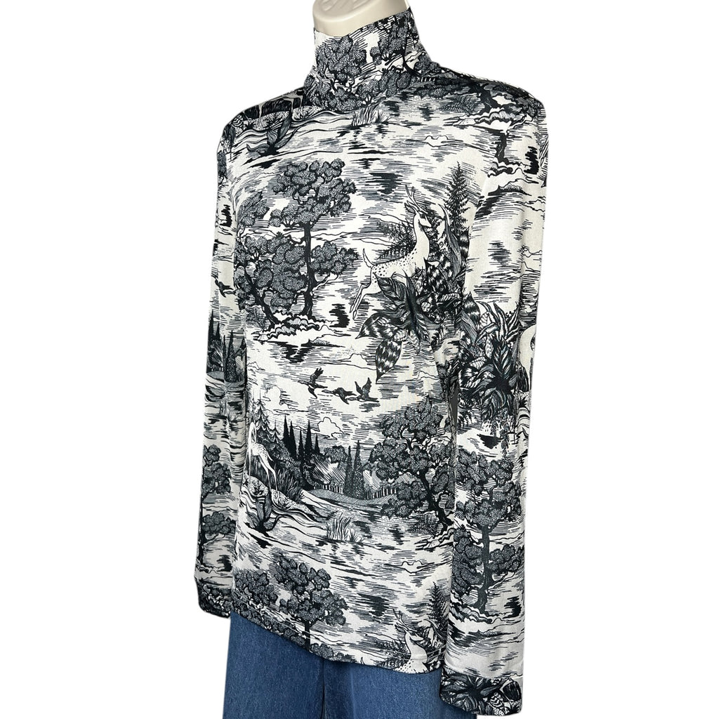 Victoria Beckham Forest Print Turtleneck Long-Sleeve Top – Ivory, UK8