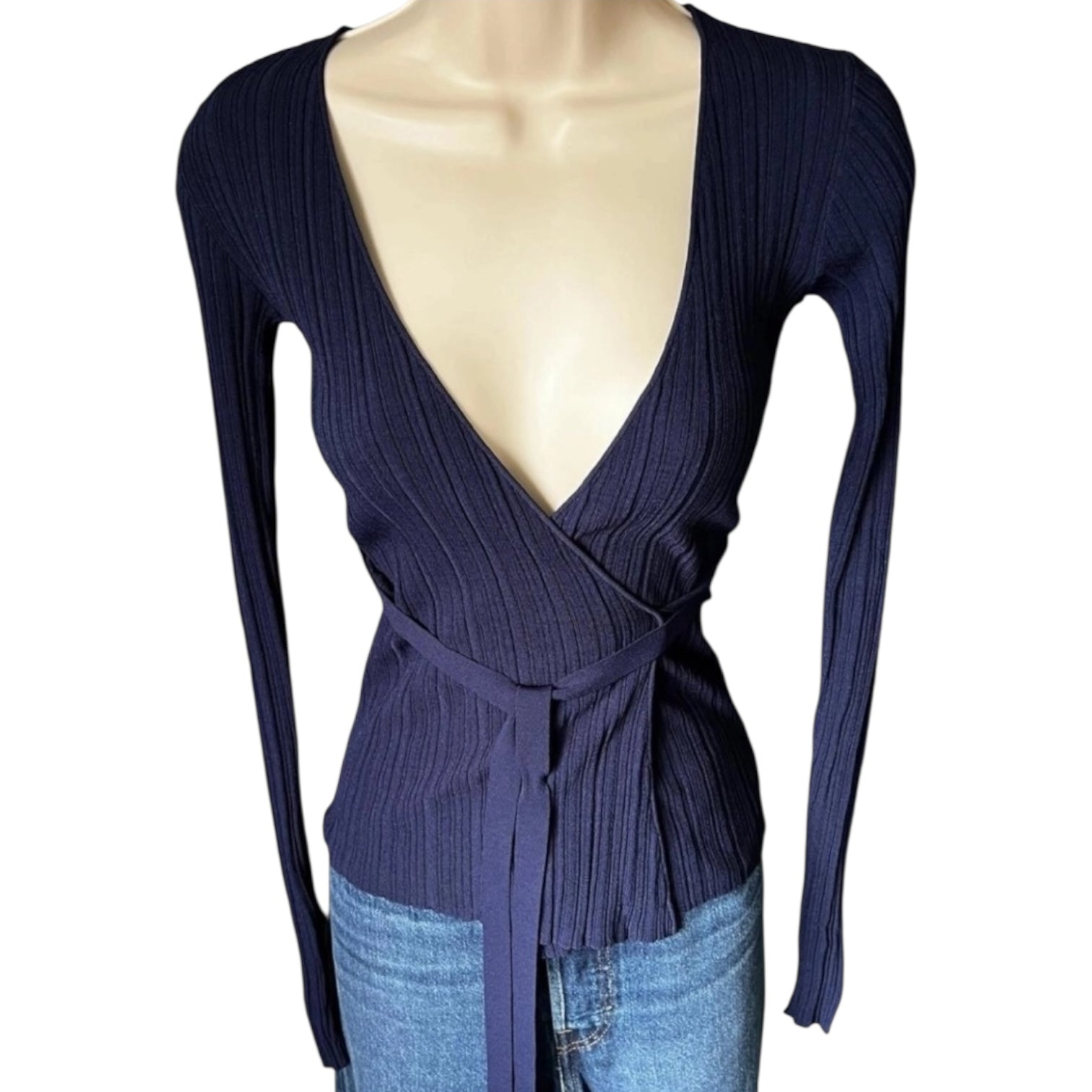 Baum Und Pferdgarten Ribbed Wrap Cardigan – Navy, XS